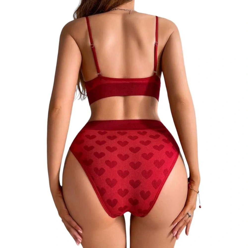 Women Heart Print Bra & Brief Set - Picture 2 of 6